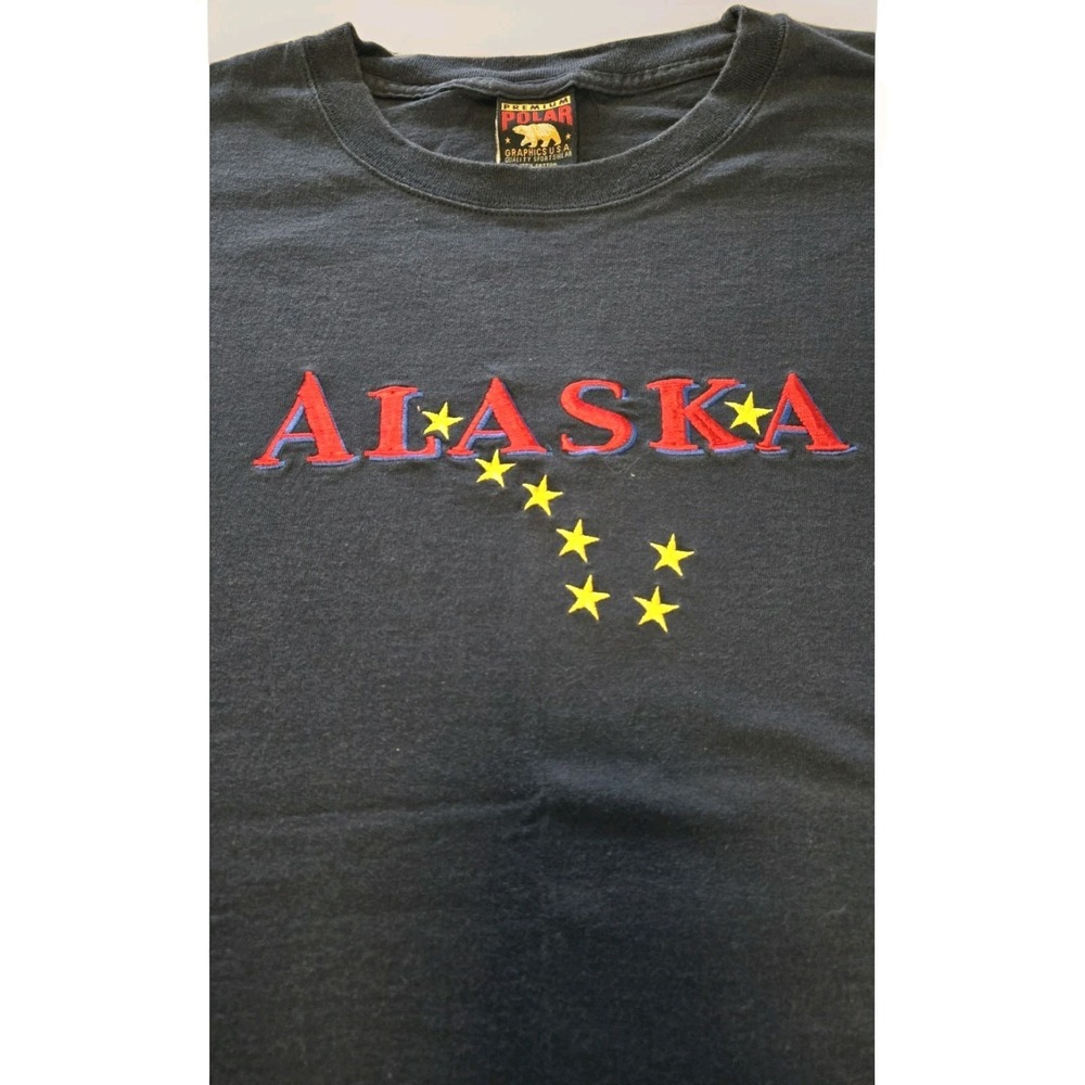 Alaska Shirt XXL Embroidered Graphic Stars Tee Polar Graphics USA Navy Oversized